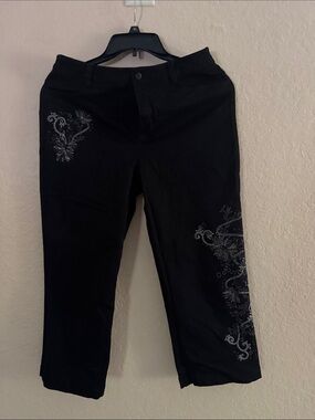 Rafaella Black Men’s Chinos with Silver Floral Embroidery